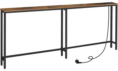 Produktbild von Schmaler Konsolentisch mit Steckdosenleiste und USB-Anschlüssen 200 x 15 x 80 cm Rustikales Braun/Schwarz