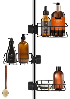 Produktbild von 3er Set Duschablage für Duschstange Edelstahl Schwarz 18-27mm