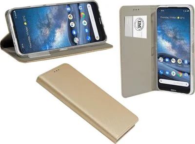 Obrázok produktu pre Knižkové puzdro "Smart" pre NOKIA 8.3 5G Puzdro na mobilný telefón Peňaženkové puzdro Ochranný kryt s funkciou stojana, slot na kartu Gold