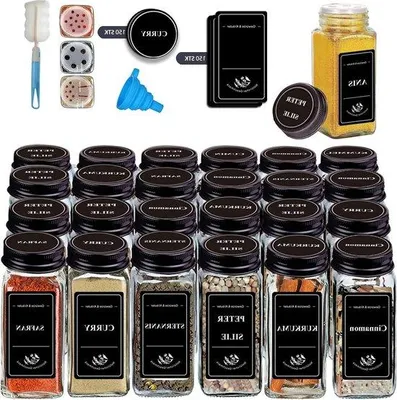 Produktbild von Famanu Gewürzgläser 24 Stück mit Etiketten und Streueinsatz - 120ml - Schwarz