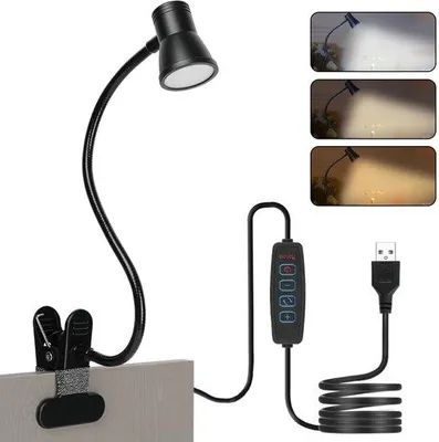 Immagine prodotto di Lampada a LED dimmerabile con morsetto e collo di cigno – 3 temperature di colore, 10 livelli di luminosità, rotazione a 360°, alimentazione tramite USB, senza sfarfallio
