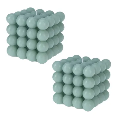 Produktbild von 2x Deko Bubble Kerze Grün Groß 10 x 10 cm Bubblekerze 630g Eckig Dekokerze Wachskerze