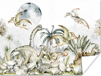 Produktbild von MuchoWow® Poster Dinosaurier - Kinder - Dschungel - Grün - Tiere - Natur 120x90 cm - Wandbild
