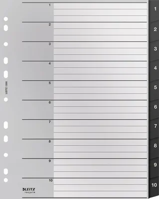 Produktbild von Leitz 12080000, Numerischer Registerindex, Polypropylen (PP), Schwarz, Weiß, Porträt, A4 Maxi, 160 g/m²