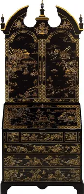 Produktbild von Casa Padrino Luxus Barock Sekretär Schreibtisch Schrank im chinesischen Stil Schwarz / Gold 104 x 58 x H. 238 cm - Prunkvoller Massivholz Büroschrank - Edle Barock Büromöbel