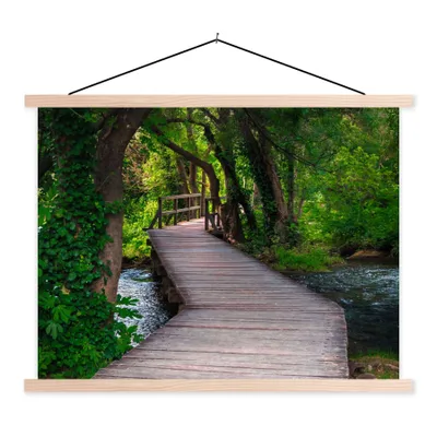 Produktbild von MuchoWow® Textilposter Wald - Natur - Brücke 120x90 cm mit holzfarbenen Rahmen - Magnetisch