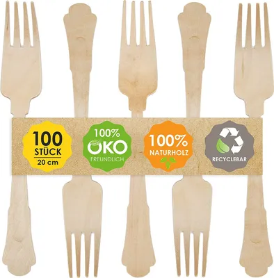 Produktbild von JSM Einwegbesteck aus Holz -100 Gabeln aus glattem Birkenholz - Biologisch abbaubar und umweltfreundlich (20 cm)