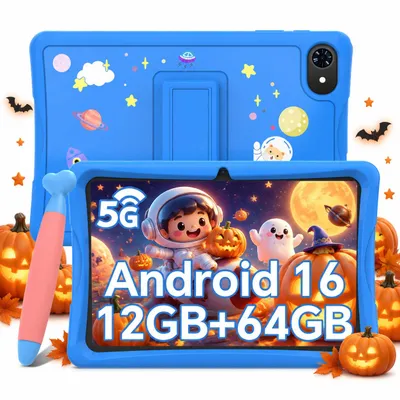 Produktbild von K10 Kids Kinder Tablet 10,1", Android 16, 12GB+64GB, 5000mAh, WiFi, GMS, Robuste Hülle, Kinder-Modus, Lern- und Spieltablet, Eltern-Kontrolle, Blau