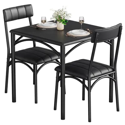 Produktbild von Essgruppe 3-teilig - Quadratischer Esstisch mit 2 gepolsterten Stühlen - Metallgestell MDF-Tischplatte - Für kleine Küche oder Wohnung - Schwarz