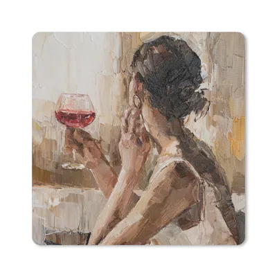 Produktbild von MuchoWow® Mauspad Mousepad Gemälde - Ölfarbe - Frau - Wein 30x30 cm - Mousepads - Maus Mat - Pad - Mausunterlage - Gaming