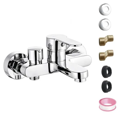 Immagine prodotto di Miscelatore per vasca da bagno, montaggio a parete, monocomando, in ottone cromato, con cartuccia in Vetroceramica