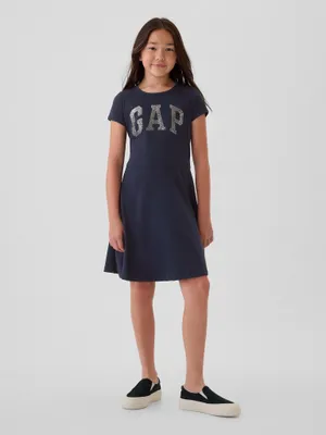 Produktbild von GAP Damen Jersey Kleid mit Logo, 100% Baumwolle, Dunkelblau, kurze Ärmel, Größe S