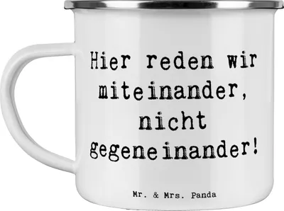 Produktbild von Mr. & Mrs. Panda Pott Spruch Konflikte friedlich lösen - Weiß - Geschenk, Emaille Tasse, Mut, Haferl, Teetasse, Trost, Zuversicht, Verbindungen stärken, Vertrauem, becher