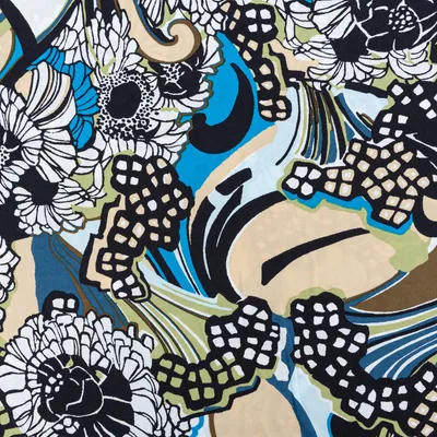Produktbild von Viskose Popeline Stoff Meterware Retro Blumen blau grün 144cm