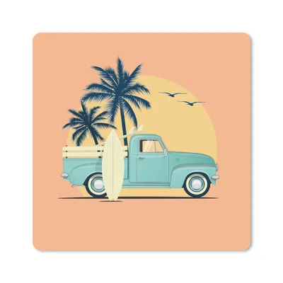 Produktbild von MuchoWow® Mauspad Mousepad Auto - Surfbrett - Palme - Pastell 30x30 cm - Mousepads - Maus Mat - Pad - Mausunterlage - Gaming