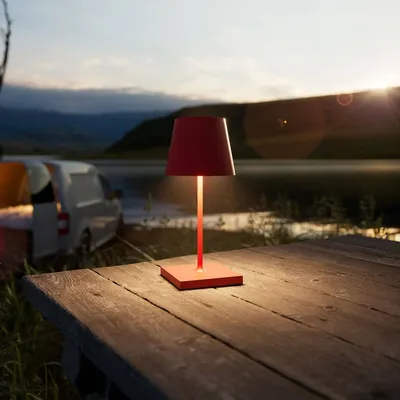 Produktbild von SIGOR 4547701 Akku-Tischleuchte Nuindie mini 25cm feuerrot rund 2,2W FlexMood 2200K/2700K IP54 Ra85 dimmbar