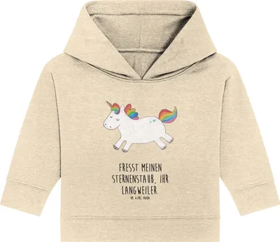 Produktbild von Mr. & Mrs. Panda Organic Baby Hoodie Einhorn Happy 12. - 18. Monat - Natural Raw - Geschenk, Spaß, Einhörner, Kapuzensweatshirt, Unicorn, Kapuzenshirt, Fröhlich, Spannend