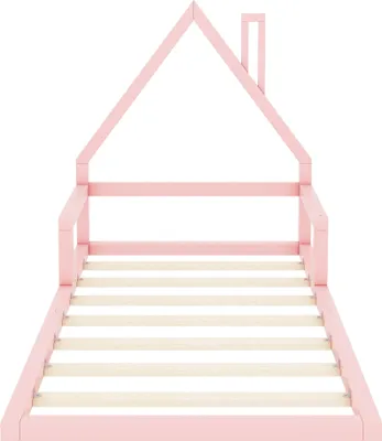 Produktbild von Kinderbett mit Lattenrost, 90x200 cm, Hausbett, Bodenbett, Jugendbett, Kiefer