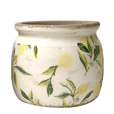 Immagine prodotto di Vaso da fiori Clayre & Eef Ø 15x13 cm Giallo Verde Vetroceramica Limone