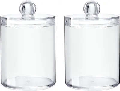Productafbeelding van 3 transparante opbergboxen van breekvaste materialen met deksel, ronde organizers voor wattenschijfjes, wattenstokjes en make-up accessoires, geschikt voor de badkamer en slaapkamer
