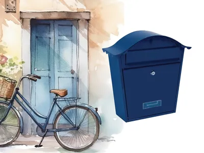 Produktbild von Perel Wandbriefkasten Paris für den Außenbereich in Blau mit Namensschild und Schloss, Briefkasten