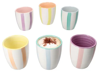 Zdjęcie produktu dla Beach Pastello Stripes Zestaw 6 kubków mokka pastelowe paski 150ml kamionka 6szt