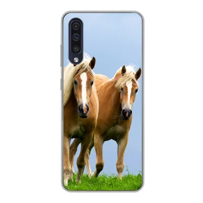 Produktbild von MuchoWow® Handyhülle Schutzhülle Hülle für Samsung Galaxy A30s Pferde - Gras - Luft Silikon Softcase Handy Hülle - Karteninhaber