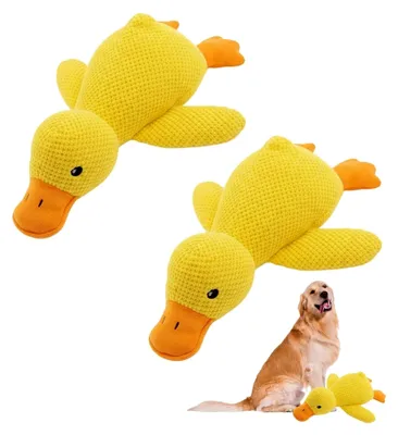 Produktbild von 2 Stück Anti-Stress-Ente für Hunde, Hundespielzeug aus weichem und robustem Kaumaterial zur Stressbewältigung und Zahngesundheit, sicheres Kauspielzeug für alle Hunderassen