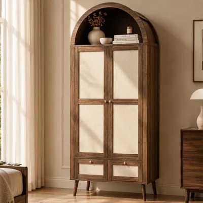 Produktbild von ELANDEPOT Kleiderschrank mit 2 Türen und 2 Schubladen 80 × 55 × 180 cm Walnuss Kleiderschrank Schubladen Stauraum Türen MDF für Schlafzimmer