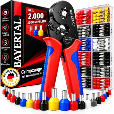 Produktbild von Crimpzange Aderendhülsen Crimpset - Sechskantpressung - 2000 Aderendhülsen - Robuster Stahl