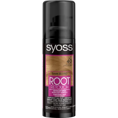 A product shot of a Syoss Root Retoucher spray can.