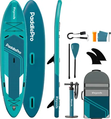 Produktbild von LifeGoods SUP Board Tandem - 2 Personen - 220 KG Tragkraft - 381 x 86 cm - Aufblasbar - Komplettes SUP Paket - Deep Aqua