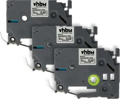 Produktbild von vhbw 3x Schriftband-Kassette kompatibel mit Brother PT 1280, 1250, 1850, 2000-Serie, 1800, 1750, 1290 Etiketten-Drucker 8m x 6mm Schwarz auf Weiß