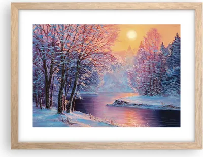 Produktbild von Gerahmtes Poster - Rahmen in heller Eiche - Öl Winter Fluss - 40x30 cm - Wand Bild - Wanddeko - Wandbilder - Kunstposter - Wandposter - Bilderrahmen - Bilder - Kunstdruck - P2NAA40x30-4379