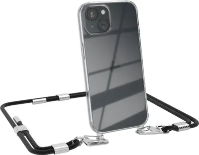 Produktbild von EAZY CASE Handykette für Apple iPhone 15, Transparente Silikonhülle mit Band, Clear Case, abnehmbar in  Schwarz