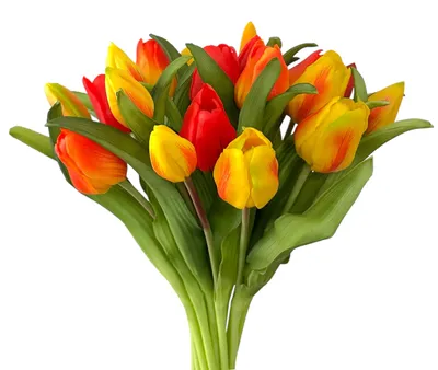 Produktbild von Künstlicher Tulpenstrauß 32cm. Blumenstrauß Frühling. Gelb-Rot