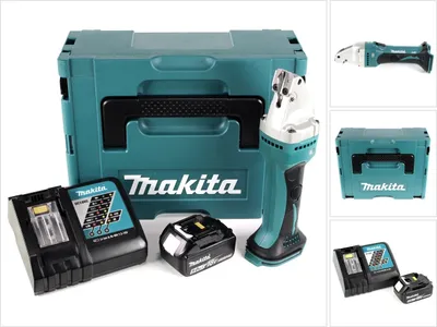 Obrázek produktu pro Akumulátorové nůžky na plech Makita DJS 161 RT1J 18 V Li-Ion v balení Makpac + 1 x 5,0 Ah baterie + nabíječka