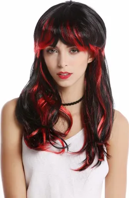 Produktbild von WIG ME UP Perücke Schwarz rote Strähnen Pony 91171-ZA103+ZA13