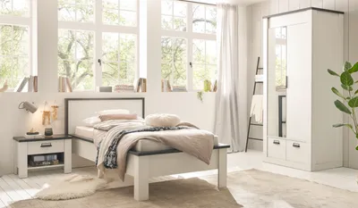 Produktbild von Schlafzimmer Set Stove in weiß komplett Set 3-teilig mit Bett und Kleiderschrank