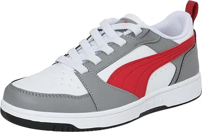 Produktbild von Puma Rebound V6 Lo AC PS Unisex Kinder Sneaker 396742 09 weiß/grau/rot , Schuhgröße:31 EU