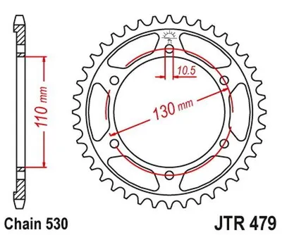 Produktbild von Kettenrad 43 Zähne Teilung 530 Typ R479 SCHWARZ für Kawasaki GPX GPZ / Suzuki GSX-R / Yamaha FZ1 FZS YZF-R1 FZ6 MT-01