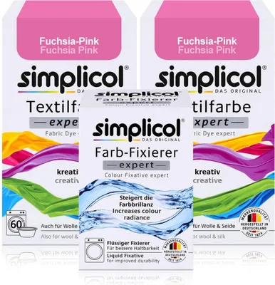 Simplicol Textilfarbe expert 2x Fuchsia-Pink 150g & 1x Farb-Fixierer Expert 90ml