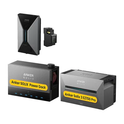 Produktbild von Balkonkraftwerk Speicher, Anker SOLIX Solarbank Power Dock mit SOLIX 3 E2700 Pro & V1 Smartes Ladegerät 11kW für E-Autos Inkl. Smart Zähler (0% MwSt)