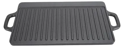 Image de Plaque de cuisson rectangulaire en fonte polyvalente et sûre, de grande taille, à double face et à deux poignées, pour barbecue à gaz, 44 x 23 x 2 cm / 17,3 x 9,1 x 0,8 pouces
