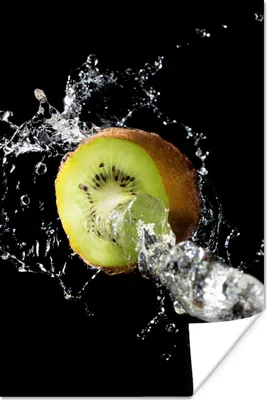 Produktbild von MuchoWow® Poster Kiwi - Obst - Stillleben - Wasser - Schwarz 80x120 cm - Papierdruck