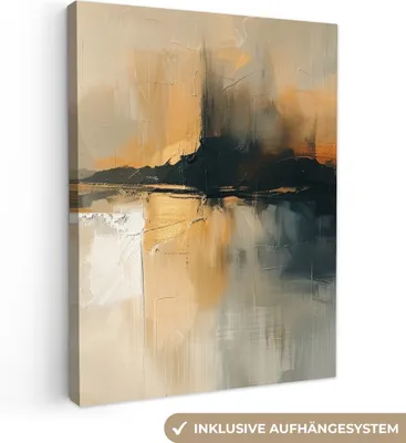 Produktbild von MuchoWow® - Leinwandbilder - Modern - Abstrakt - Gold - Schwarz, Wandbild, Wanddeko Bilder Wohnzimmer, 60x80 cm
