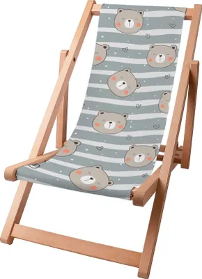 Produktbild von Dreamroots Kinder Liegestuhl klappbar Holz, bis zu 130 kg, Sonnenliege klappbar mit 3-stufiger Neigungsregulierung der Rückenlehne, Happy Bear