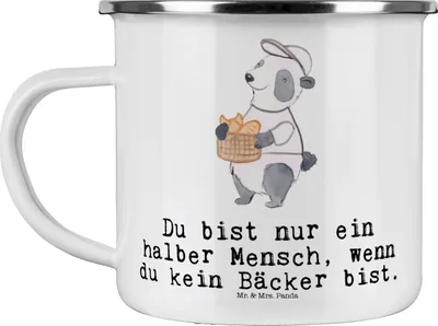 Produktbild von Mr. & Mrs. Panda Teetasse Bäcker Herz - Weiß - Geschenk, Bäckerei, Pott, Konditor, Teebecher, Emaille Becher, Haferl, Tasse