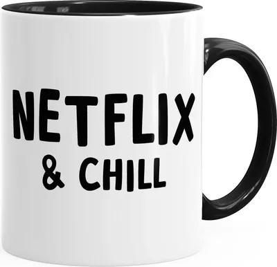 Produktbild von Kaffee-Tasse mit Spruch Netflix and chill Serienjunkie Teetasse Keramiktasse MoonWorks® schwarz unisize