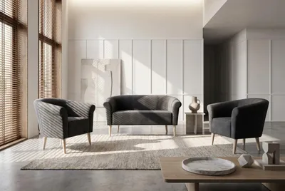 Produktbild von Wohnzimmerset Set Espero 2 Sessel + 2-Sitzer Sofa Samt Grau – Elegantes Wohnzimmermöbel Set
